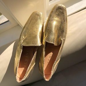Never worn, handmade Italian gold loafers